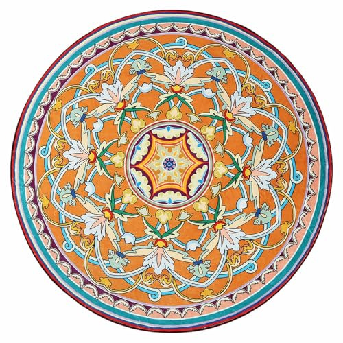 Betadistor Washable Floral Round Boho Rug - 4 Feet Diameter Non-Slip Vintage Shed Resistant Floor Carpet for Living Room Bedrooms 405-05120