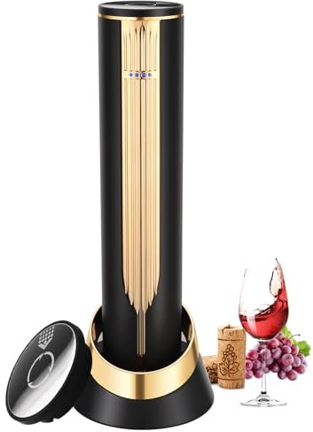 BLUBYEES Abridor eléctrico de botellas de vino de lujo con base de carga y cortador de papel de aluminio integrado, sacacorchos automático recargable para quitar el corcho sin esfuerzo, regalos