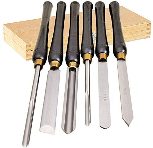 Ensemble de ciseaux pour tour à bois, ensemble de 6 pièces, ciseaux pour tour à bois, outils de tournage pour sculpture sur bois, poignées en bois dur, acier rapide, embouts en laiton et étui en boi