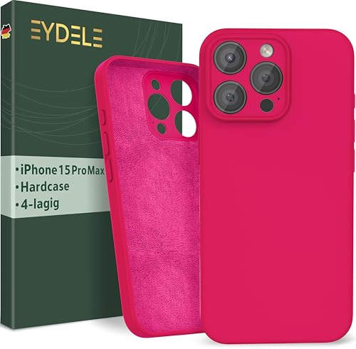 EYDELE Quadrupla Protezione per iPhone 15 Pro Max - Case Rigido | Fodera in Microfibra | Custodia Silicone Anti Impronta - Cover Rosa tulipano