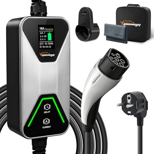 GUWIEYG Chargeur Voiture Electrique, (3,5 KW, 5 m, 8-16 A) Cable Recharge Voiture Electrique Type 2 pour PHEV/EV