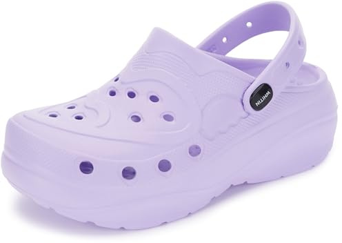 WHITIN Garden Clogs Shoes Summer Breathable Beach Quick Dry EVA Thick Sole Slides Slippers Wedge Slip On House Nurse Sandals Female Cushioned Classic Mules for Ladies Size 8 Purple 39