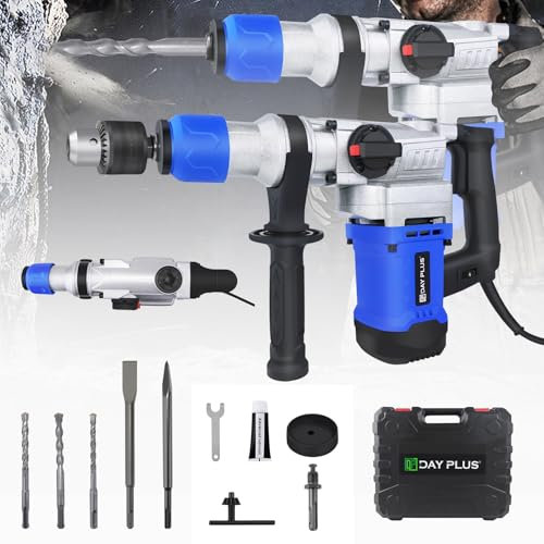 Elektrischer Bohrhammer,Schnurgebundener Hammer mit Bohrern und Meißeln,Hochleistungs-Schlagbohrer,Schlagbohrer-Set 1080W mit 6 Geschwindigkeit und 360°Drehgriff zum Schlagen/Bohren/Befestigen