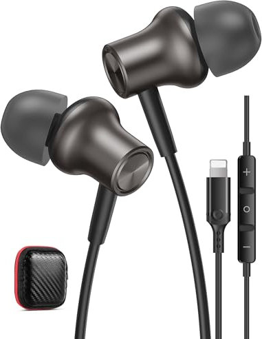 iMangoo Design for Apple Headphones MFi Magnetic Wired Earbuds HiFi Stereo Bass Headset Lightning Earphones with Microphone Volume Control for iPhone 14 Plus 13 Pro Max 12 Mini 11 10 XS XR Gunmetal