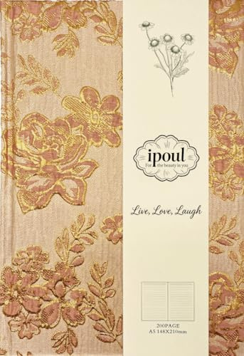 ipoul Inbunden journal, blomsteranteckningsbok, A5, 6 x 8, linjerade sidor, liggande platt, vacker dagbok för kvinnor, journal för att skriva, personlig anteckningsbok, självvårdande dagbok