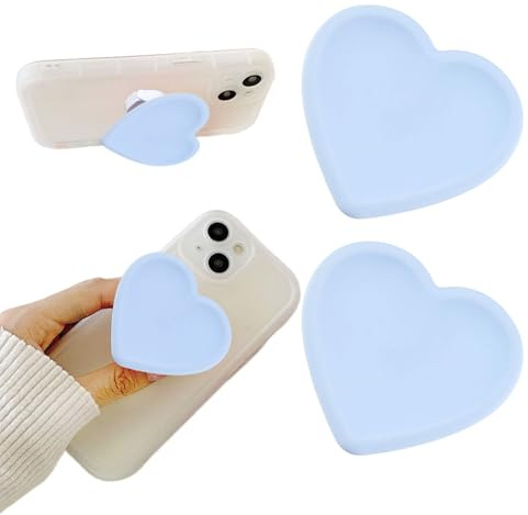 Vilbocr 2PCS Heart-Shaped Silicone Mobile Phone Grip Stand, Collapsible Cellphone Finger Grip Holder for Smartphone Tablet Cell Phone Accessory Compatible phone case (Blue)