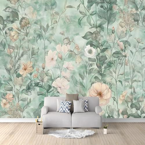 Murales 3D Acuarela De Flores Y Plantas 200 x 140 cm Fotomurales Papel Pintado no Tejido, Papel Tapiz Fotográfico, Mural de Decoración de Pared para Salon, Dormitorio, Oficina