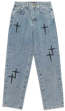 Kdtoll Baggy Jeans Uomo Y2K - Pantaloni Larghi in Denim Stile Hip Hop, Cargo Jeans con Stampa, Loose Fit Vintage per Streetwear e Casual