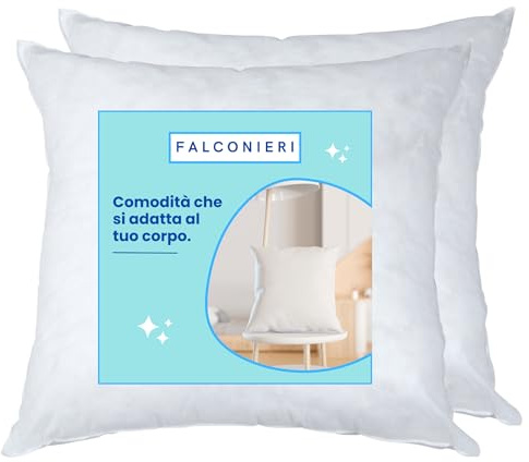 Falconieri Set di 2 Imbottiture Cuscini Divano 60x60 cm | Interno Cuscino Quadrato per Letto e Soggiorno, Morbido, Antiacaro e Lavabile | Made in Italy