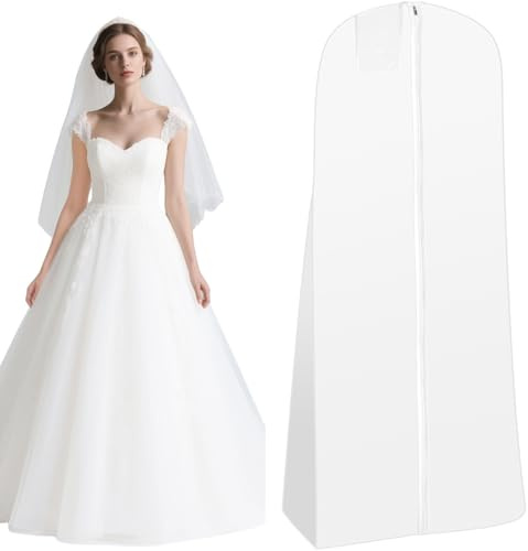 Aerzouser Sacco appendiabiti lungo 180 cm, per abiti da sposa, con chiusura lampo, tasca trasparente, resistente alla polvere e impermeabile, adatto per abiti da sposa, abbigliamento formale, ecc