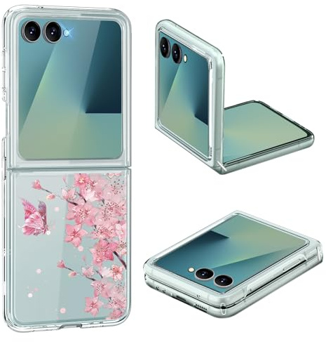 Fiyer Coque Z Flip 7 Transparente Cristal avec Motif Fleur Attrape-rêves Coque pour Samsung Galaxy Z Flip 7 Ultra Fine Original Silicone Souple TPU Etui Z Flip 7 Antichoc Case (A)