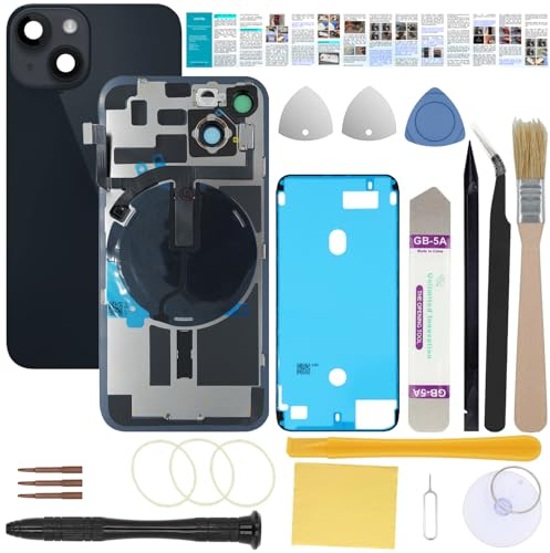 UooFide Rear Back Glass Replacement Compatible with iPhone 14 6.1-Inches All Carriers (Midnight) | Pre-Installed Plate + Wireless Charging Coil Flex Cable + Flashlight + Microphone + Camera Frame + Tools