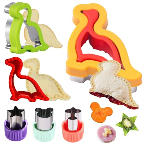 Sandwich Cutters and Sealers, 5 Pack Dinosaur Sandwich Sealer and Bear Star Airplane Stainless Steel Vegetable Cutter