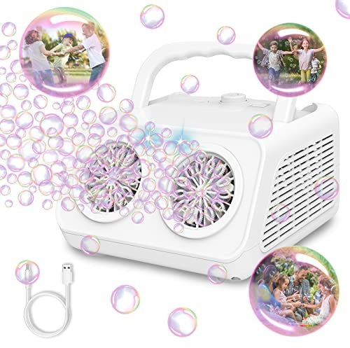 PANACARE 2.0 Automatische Seifenblasenmaschine, Tragbar Bubble Machine 20000+ Bubbles/Min mit Seifenblasenwasser/26 Löchers, Kinder Geschenk für Kinder/Hochzeit/Geburtstag/Bühne/Party (553-White)