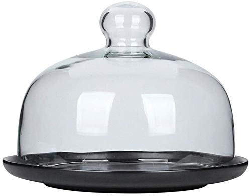 ZHANGshouf Ceramic Cake Pan with Lid Porcelain Serving Platter Glass Dust Dome Cake Cheese Salad Dome Chip Dip Server (Color : Black Size : 151512CM) (Black 20.5 * 20.5 * 17CM)
