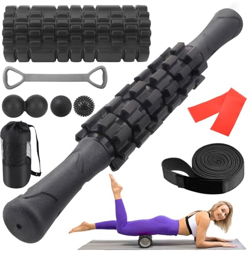 9 Pièces Rouleau De Massage, Foam Roller Avec Bâton De Rouleau Musculair, Bandes De Résistance, Balles De Massage, Massage Foam Roller Pour Massage Profond Des Tissus Musculaires