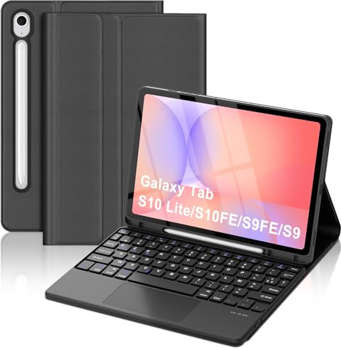 FOGARI Coque Clavier pour Samsung Galaxy Tab S10 Lite/S10 FE/S9 FE 10.9/S9 11 - Clavier Pavé Tactile Azerty Français DéTachable pour Samsung Galaxy Tab S10 Lite 2025/S10FE/S9/S9FE,Noir
