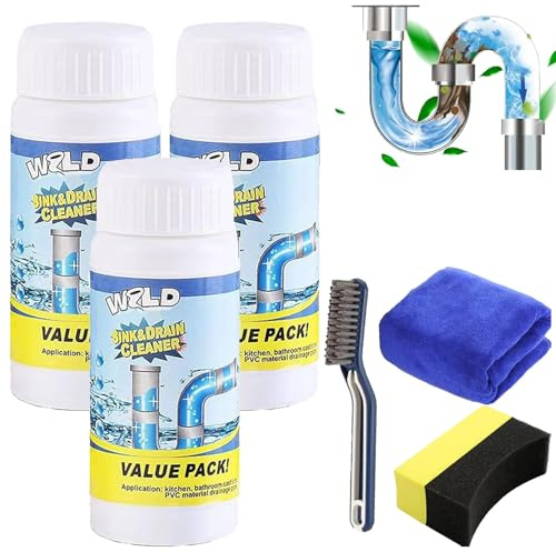 Abflussreiniger, Rohrreiniger, Abflussreiniger Spirale, Abflussreiniger Extra Stark, Wild Sink Drain Cleaner, Powerful Sink & Drain Cleaner, für Küche, Bad, Toilette (3 Pcs-330g)