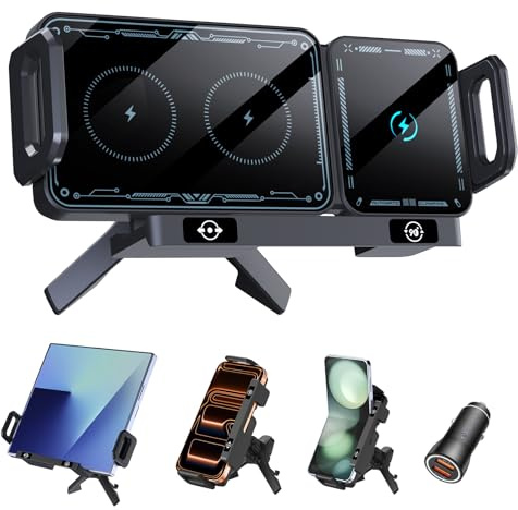 Olycism Handyhalterung Auto für Galaxy Z Fold 7 6 5 4 3 2 mit Ladefunktion 15W Dual Coils QC 3.0 Fast Wireless Charger Auto für Z Fold Kann Automatisch Rotieren Autohalterung Kabellose Kfz-Ladegeräte