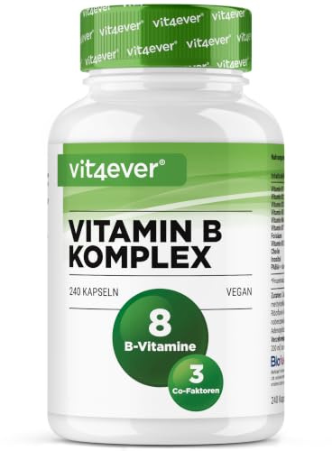 vit4ever Complexe de Vitamine B - 240 Gélules Vegan - Extra Hautement Dosé | Les 8 Vitamines B et 3 Cofacteurs - Formes Vitaminiques Bioactives avec BioFolate® et 3 Formes de Vitamine B12 - Vegan