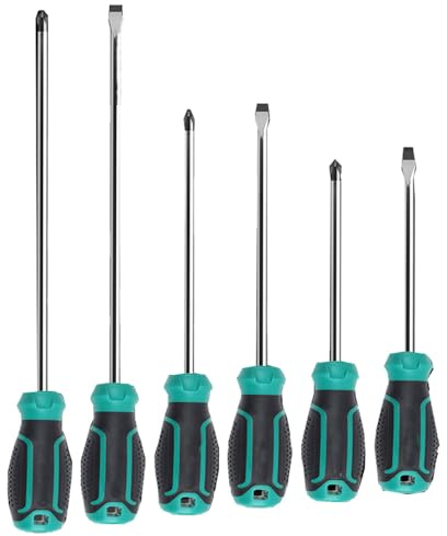 Zohino 6 Pcs Magnetic Flat Slotted Phillips Screwdriver With Ergonomic Soft Comfortable Non-Slip Handle Screwdrivers Set Cushion Grip Screwdriver Repair Tool Set Black Green Handle