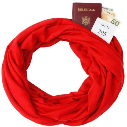 KARMA.DIEM Loop Schal mit Geheimfach – Infinity Schal mit versteckter Tasche für Reisepass & Geld – Reise Schlauchschal Damen Herren – Diebstahlsicherer Travel Schal mit Reißverschlussfach