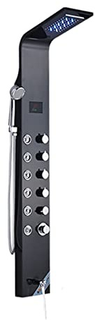 LED-badrumsduschpanel 6 lägen Intelligent LCD-duschpelare roséguld Regnvattenfallbadsystem med massagestråleblandare(Black Shower 8007)