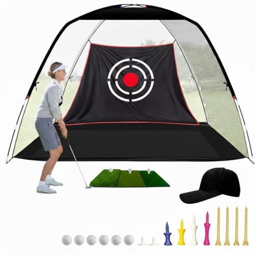 Kapler golfnätsset: vikbar golfövningsnät med målpresenning, 3-i-1 halkmatta och 6 golfbollar, inomhus och utomhus för trädgård, 365 x 200 x 210 cm