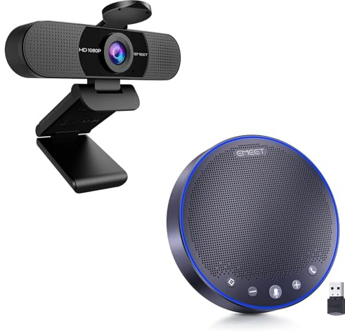 EMEET C960 1080P Webcam & M3 Bluetooth-Konferenzlautsprecher - Tragbar mit Vollduplex 4-Mikrofon und Rauschunterdrückung