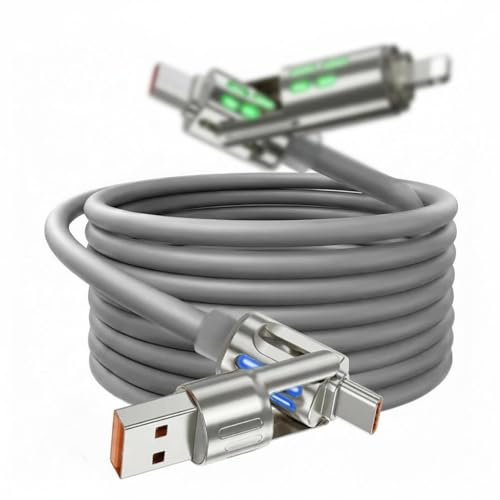 Cable USB-C 4 en 1, Carga Rápida y Sincronización de Datos, USB A/C a C/L con Nylon RGB LED, Multi USB Cable de Carga Universal para iPhone 16 15 14, Samsung, Galaxy, Huawei, iPad, MacBook