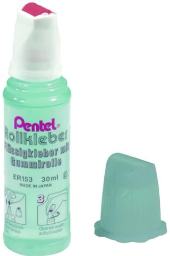 Pentel Rollkleber Roll´n Glue, Transparent, 30ml, Behälterform Flasche, nachfüllbar, ohne Lösungsmittel, auswaschbar, für Papier und Karton