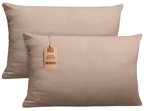 NatureMark 2er Set Jersey Kissenbezüge – Elastisch, weich, atmungsaktiv und hautfreundlich – Waschbare Kissenhülle - 40x60 (ideal für Nackenkissen) – Sand/Beige