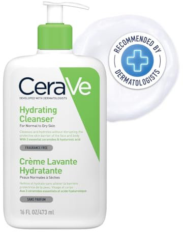 CeraVe Hydrating Cleanser, Face & Body, With 3 essential ceramides & hyaluronic acid, Fragrance & soap free, For normal to dry skin, 473 ml/16 oz