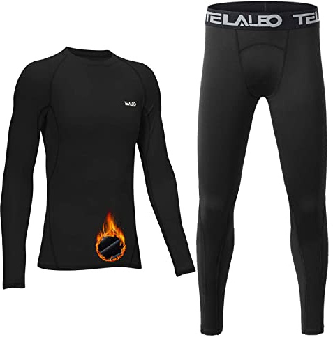TELALEO Boys' Girls' Thermal Set Fleece Lined Underwear Set Kids Compression Shirts Athletic Sports Tops Leggings Baselayer,Shirts/Pants Set L
