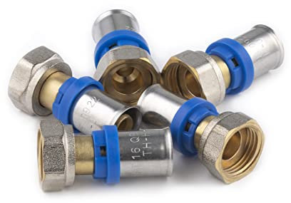 Raccord Multicouche à Sertir Multi profils TH-H-U diamètre Ø16 mm - à visser Femelle tournant 15x21 (1/2) sachet de 5 raccords - Norme NF 545 pour réseau d'eau potable et chauffage NOYON & THIEBAULT