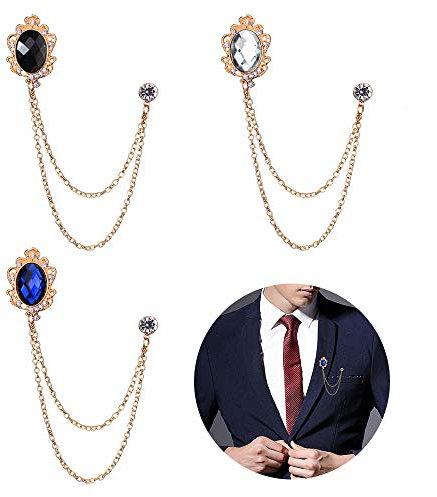 Huture 3 Stück Herren Brosche Anstecknadel Broschen Metallclip Blusen Clips Schal Zubehör Clip Nadeln Kristall Vintage Clips Mode Schmuck Abzeichen Corsage für Damen, Weiß Schwarz Blau Diamant