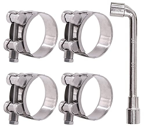 Glarks 4Pcs 44-47mm T-Bolt Hose Clamps 304 Stainless Steel Heavy Duty Ear Clamp Tube Clamp Adjustable Pipe Clamps for 1.7''-1.9'' Dia Range Hose (44-47MM)