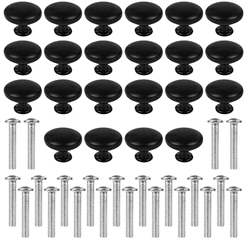 Iyowei 22Pcs Black Cupboard Knobs, 30mm Round Cabinet Knobs, Vintage Matted Drawer Knobs Kitchen Cupboard Handles with 22Pcs Screws for Single Hole Furniture Wardrobe Door