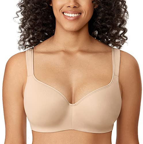 DELIMIRA Donna Reggiseno Senza Cuciture Balconcino con Ferretto Sostegno Comodo Coppe Preformate Taglie Forti Beige 3G