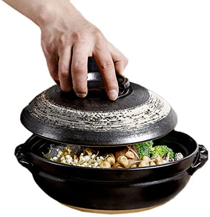 FORVOLWCO Cacerola Redonda con Tapa, Sopera De Cerámica, Olla De Barro De Cerámica, Olla Caliente con Doble Asa(Size:900ml(0.95Quarts),)