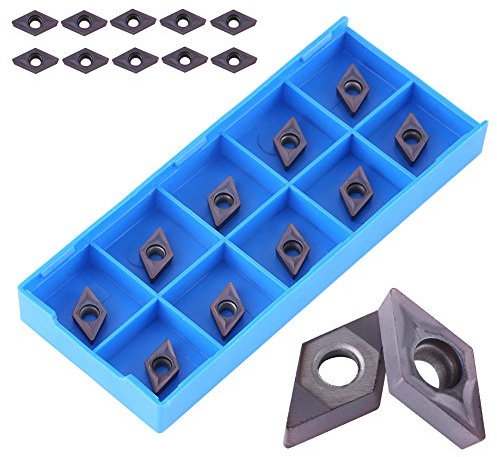 10 Stück CNC Hartmetall Einsatzschneider, Drehmaschine Drehwerkzeug, Drehmeißel Wendeschneidplatten Set mit Kasten, DCMT0702 EM YBC205 für Drehmaschine Drehen Bohrwerkzeug