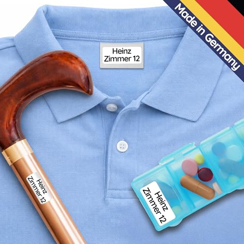 Wäscheetiketten für Pflegeheime - Selbstklebend (120 Stk, Weiß) | Waschmaschinenfeste Namensschilder für Kleidung und Gegenstände, Personalisierte Namensetiketten zum Aufkleben