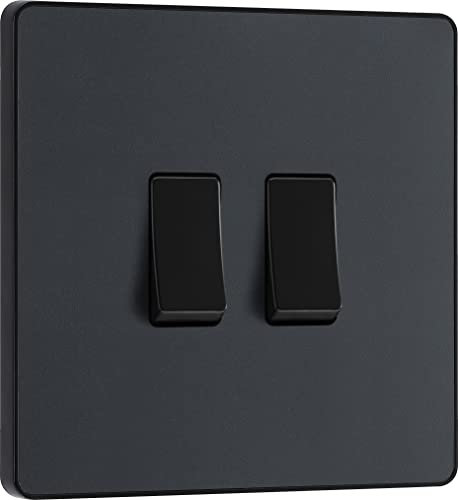 BG Electrical Double Wall Light Switch, 2 Way, Screwless Front Plate, Round Edges, Evolve, Matt Grey, 20A, 16AX, PCDMG42B