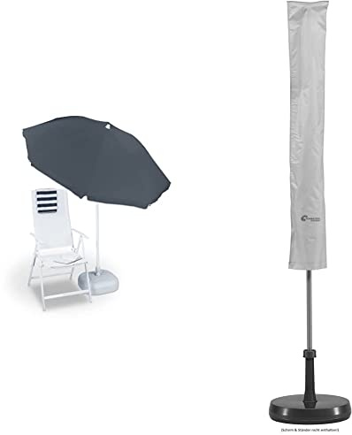 Relaxdays Sonnenschirm, Ø 180 cm, höhenverstellbar, kippbar, Balkonschirm, rund, grau & Schneider Schutzhülle für Sonnenschirme bis 200 cm Ø, 817-00, Silbergrau, 135 x 20/25 cm, 0.07 kg