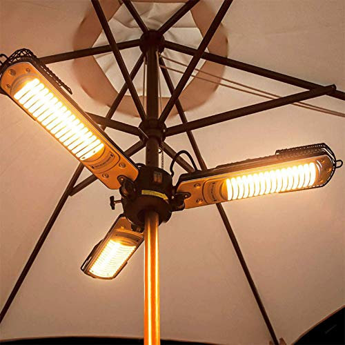 Samnuerly Electric Umbrella Heater, Folding Outdoor Electric Infrared Space Heater With 3 Heating Panels For Pergola Or gazabo 2000W Patio Heater Waterproof,Black