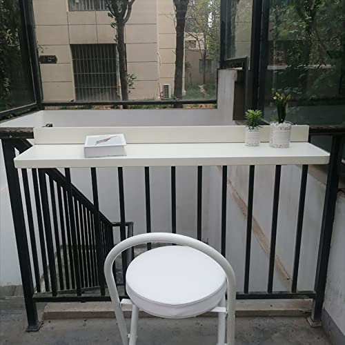 Balkon-Stehtisch Für Geländer, Balkontisch Zum Aufhängen, Balkon-Hängetisch, Halber Klapptisch, Klappbares Decktischgeländer, Geländertisch Im Freien, Balkon-Thekenhöhe,Weiß,120*28cm,Collector88