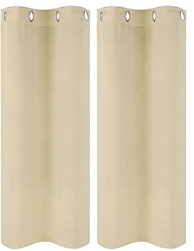 PiccoCasa 2er Set Vorhang Blickdicht Gardinen mit Ösen Verdunkelungsvorhang Kurz Scheibengardine Bistrogardine Modern für Küche Büros Wohnzimmer Schlafzimmer Beige 114H×66B cm