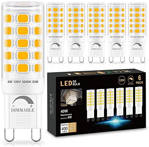 Sailstar G9 LED Bulb Dimmable 40W Equivalent, G9 Bulb 3000K Warm White, 400 Lumens, 360° Beam Angle, No Flicker, 120V, G9 Bi-pin Bulb Ceramic Base, 4W G9 Light Bulbs for Chandeliers, 6 Pack