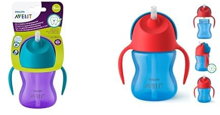 Philips Avent Sippy Cup for Toddlers & Babies, BPA Free, 200 ml, Purple & Blue (modell SCF796/02) & Philips Avent Sippy Cup för småbarn och bebisar, BPA-fri, 200 ml, röd och blå (modell SCF796/01)