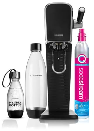 SodaStream Gasatore d’acqua Art, include cilindro di Co2 per creare fino a 60L di acqua frizzante, bottiglia da 1 L e bottiglia da 0,5L, riduce i rifiuti di plastica, colore nero.